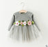 Autumn New Baby Girl Waist Flower Long Sleeve Dress Girl Mesh Princess Dress